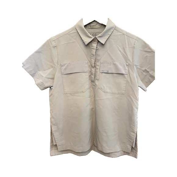 Figs Tops - FIGS Women's Technical Collection 1/4 Button Up Scrub Top Beige Sz XS